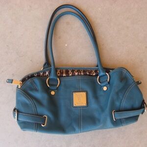 Tignanello Blue and Gold Shoulder Bag with Structured Design
